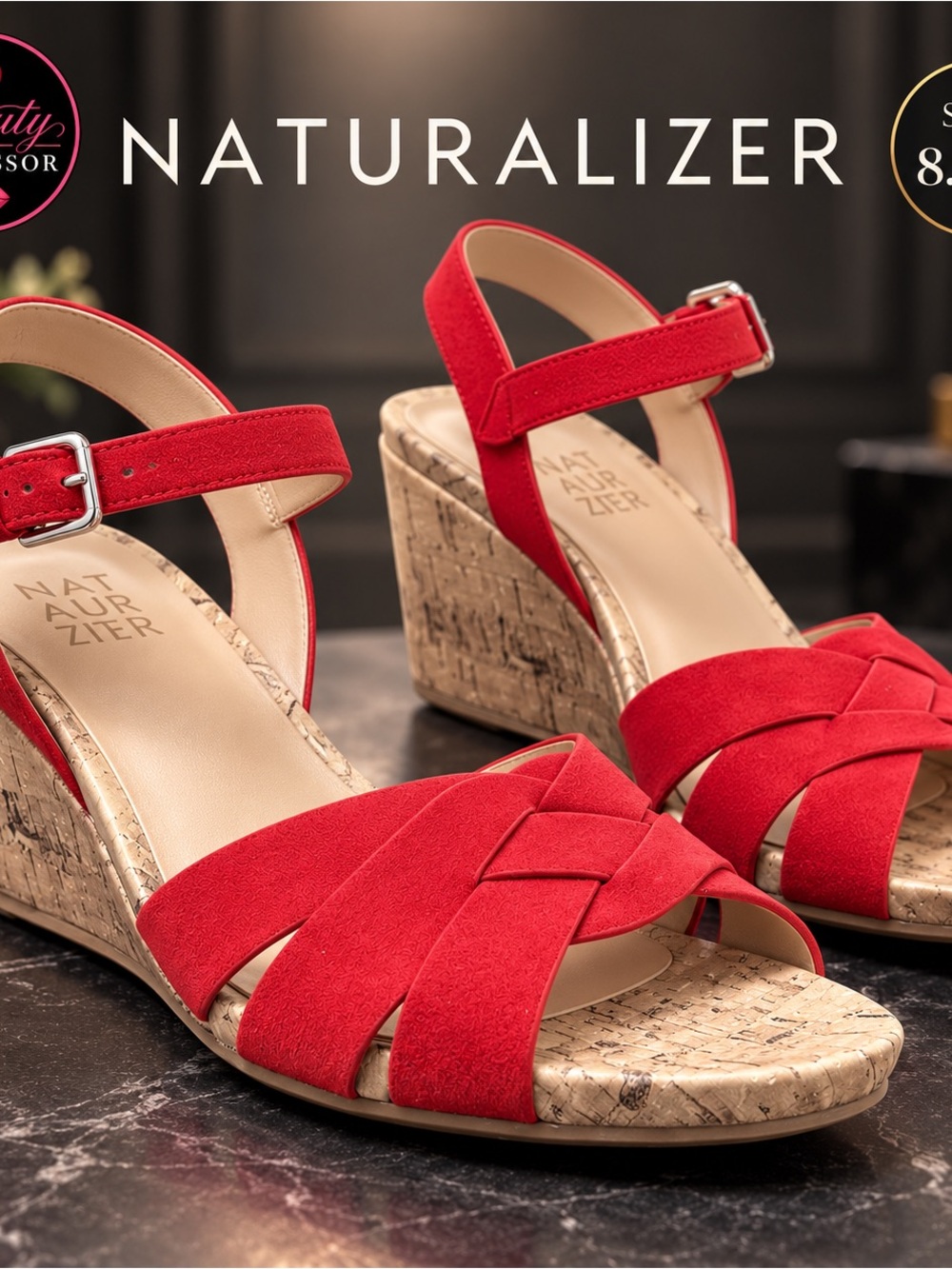 Naturalizer Adelina Blaze Red Crisscross Wedge Sandals 8.5 M New w/ Box